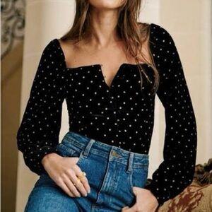 Sezane Annelise Blouse Velours Noir Pois Glitter - Size 38